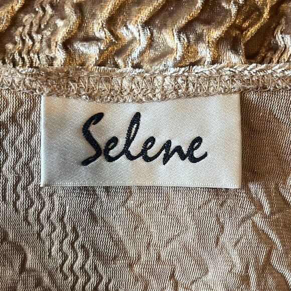 Selene Womens Medium Vintage Gold Textured Scoop Neck Blouse Top Glam Party - Picture 5 of 7